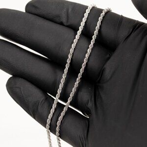 Solid White Gold Plated 925 Sterling Silver 2MM Twist Rope Chain Necklace